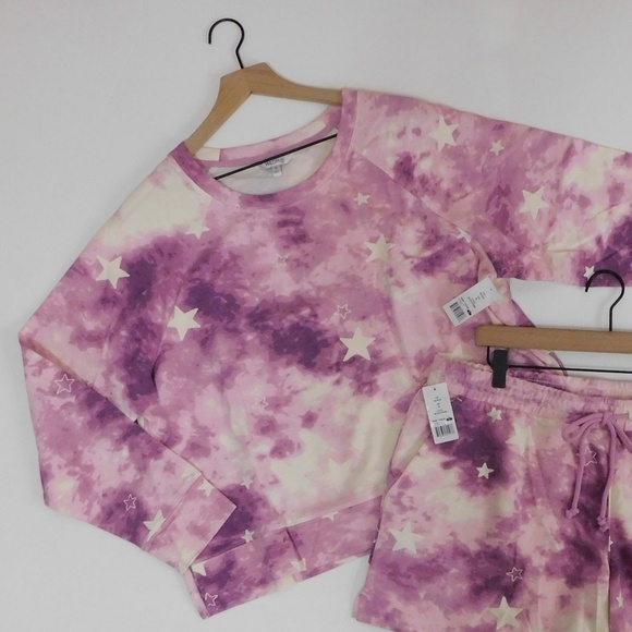 NWT!! WILDFOX Two-Piece Set Top Sweatshirt Shorts Purple Tie Dye Stars X-Large - Picture 4 of 16